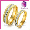 Fashion Titanium steel plated gold and with Rhinestone Couple Rings for unisex